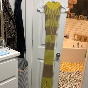 Anthropologie Ribbed Maxi Dress in Lime Green and Taupe